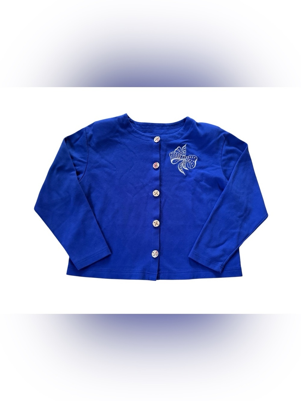 Vintage Aileen Blue Cardigan Sweater Women’s Large Embroidered Bow